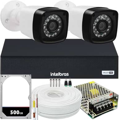Kit 2 cameras seguranca 2 mega Full HD IR DVR Intelbras 1004