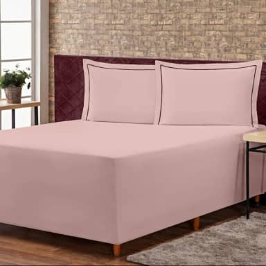 Jogo de Lençol Conjugado para Cama Box CASAL PADRÃO Versatile com Fronhas 03 Peças - Capa Luva Percal 300 Fios Toque Acetinado (Rosê)