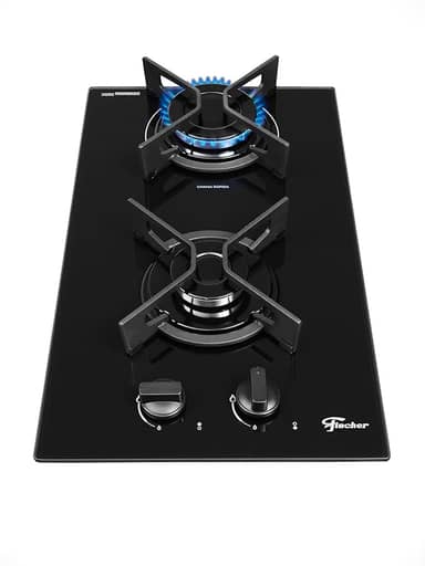FISCHER COOKTOP À GÁS 2 BOCAS FIT LINE TREMPE IRON MESA VIDRO PRETO BIVOLT 36305-102669