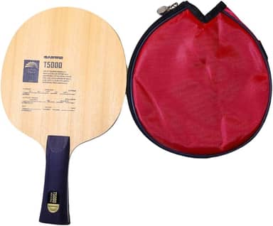 Raquete T5000, 5 Folhas de Madeira e 2 de Carbono, com Capa Protetora Vermelha Tênis de Mesa