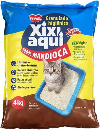 Areia Xixi Aqui, Granulado Higiênico de Mandioca para Gatos, 4kg