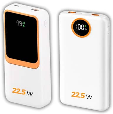 Carregador Portátil (Power Bank) 20000Mah Turbo 22.5w Carregamento Ultra Rápido PD Visor Led com 2 Saídas Compatível com Android e IOS (Branco)