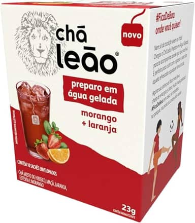 Leão Chá Morango e Laranja - 10 Sachês - Preparo em Água Gelada