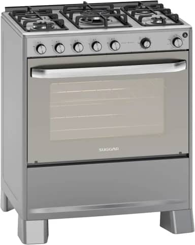 SUGGAR FOGÃO SELECT GRILL PRATA MESA DE INOX 5 BOCAS TREMPES DUPLAS FERRO FUNDIDO PORTA ESPELHADA ACENDIMENTO AUTOMÁTICO 220V FGISLG522PRIX