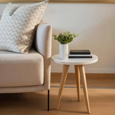 Mesa De Canto e Centro Redonda Pe Palito Lateral Sofa (Branco)