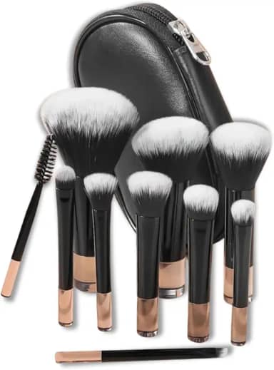 Kit 10 Pincéis de Maquiagem Profissional com Estojo – Pó, Base, Blush, Contorno, Sombra, Iluminador e Sobrancelha (Preto)