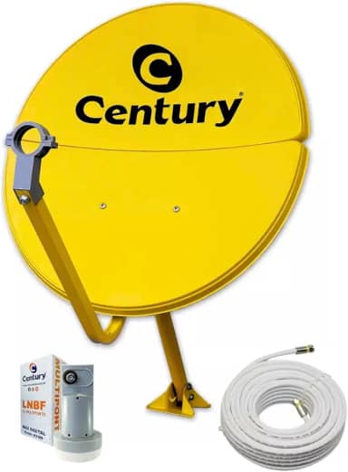 Kit Antena KU Bipartida 60cm Amarela + LNBF Simples + Cabo 15M C/Conectores Century