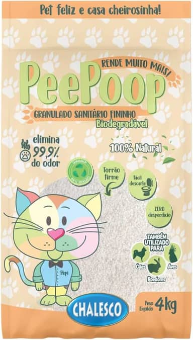 Chalesco Peepoop Areia Higiênica Biodegradável de Mandioca para Gatos Grãos Finos 4 kg