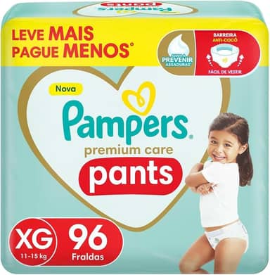Fralda Pampers Premium Care Pants Tamanho XG, Fácil de Vestir, 96 Unidades