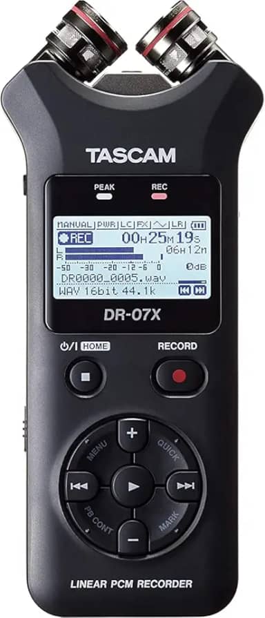 Tascam DR-07X Gravador portátil de áudio digital estéreo e interface de áudio USB, Pro Field, AV, música, gravador de ditado