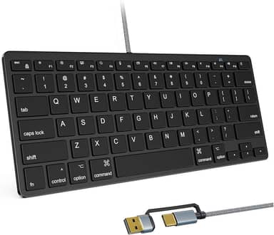 Teclado ultrafino com fio para Apple Mac, cabo de conversão USB e tipo C, 78 teclas de tesoura, teclas de atalho de mídia, compatível com MacBook, iMac Mini e Pro, laptops, computadores desktop