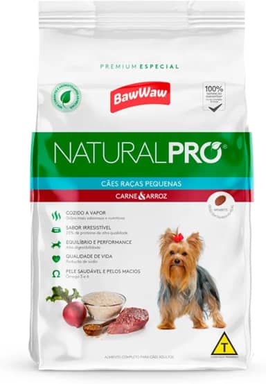 Ração Baw Waw Natural Pro para cães raças pequenas sabor Carne e Arroz - 1kg