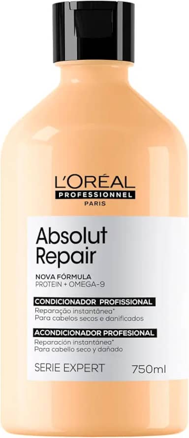 L'Oréal Professionnel Absolut Repair, Condicionador Profissional com Proteína de Trigo e Ômega 3, Ação Reparadora para Cabelos Secos e Danificados, 750ml