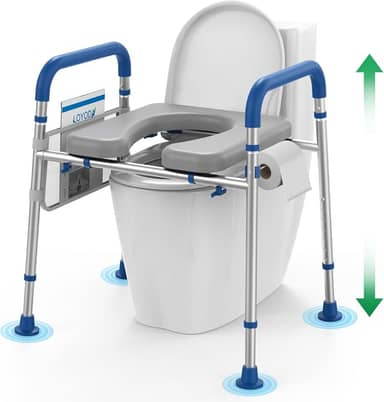 Elevadores de assento sanitário para idosos, assento de vaso sanitário elevado acolchoado com alças, elevador de vaso sanitário de altura ajustável, assento elevado para deficientes 181 kg