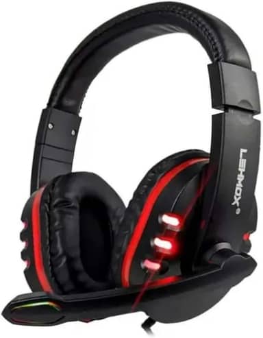 Headset Gamer USB 7.1 Virtual Surround Sound, Microfone com Cancelamento de Ruído, LED RGB, Fone de Ouvido Over-Ear Ajustável para PC, Notebook, PS4, Graves Potentes (Preto com detalhes em vermelho)