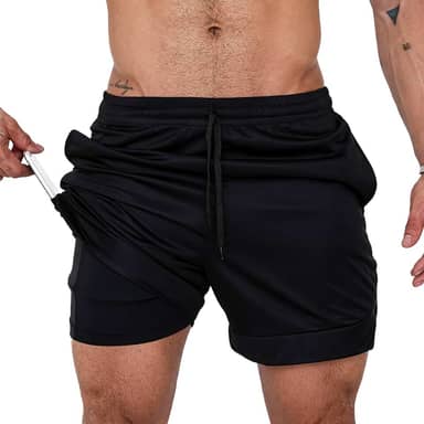 Bermuda Masculina 2 em 1 Shorts Duplo Dry Fit Treino Calção com Bolso Celular Academia Fitness Musculação