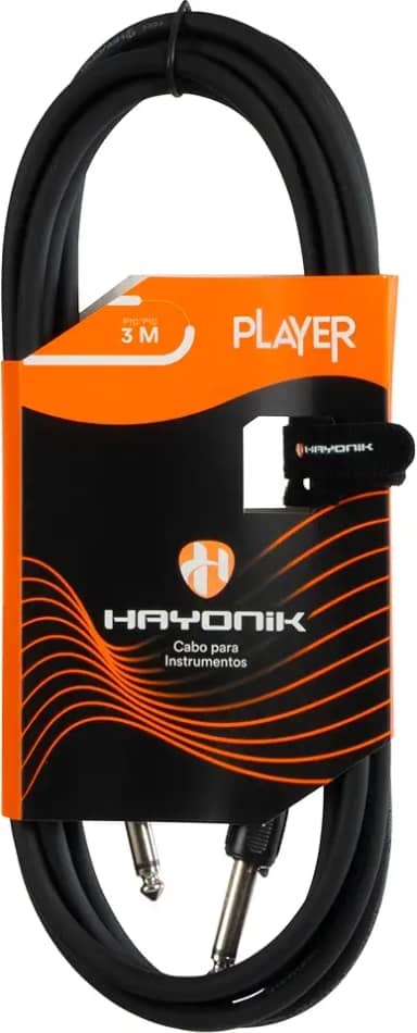 HAYONIK, Cabo Para Instrumentos, P10 x P10, 3m, PVC 6,00mm, OFHC, Plugues Injetados, Preto