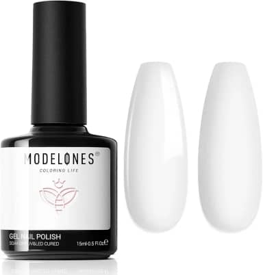 Modelones Esmalte em gel, esmalte em gel branco de 15 ml, esmalte em gel para imersão em pastel, verão, cor branca, design artístico para mulheres, meninas, amantes de unhas, presente para salão de beleza, manicure faça você mesmo