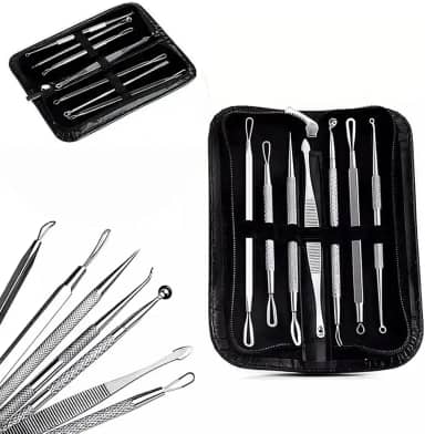 Kit Extrator de Cravos e Espinhas Premium 7 Peças Aço Inox Estojo Profissional Limpeza Pele Facial Segura