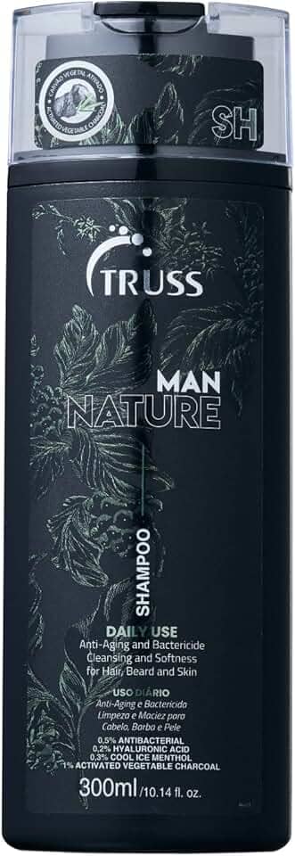 Truss Professional Shampoo Man Nature | Cabelo, barba e pele | Prevenção de acne e foliculite | Higienização profunda 300ml