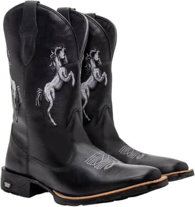 Bota Texana Masculina Couro Country Bico Quadrado Preta Horse