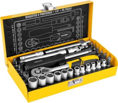 Vonder, Jogo De Soquetes E Ponteiras Com Encaixe De 1/4', 4,0 Mm A 13,0 Mm, Com 33 Peças.