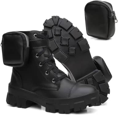 Bota Coturno Feminino Tratorada Tendência Blogueiras Bolsos