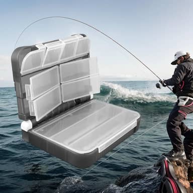 Caixa de equipamentos de pesca à prova d'água com divisórias e bandeja | Armazenamento organizado para equipamentos de pesca