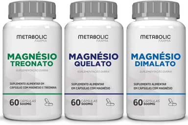 Kit Magnesio Treonato + Dimalato + Quelato Bisglicinato 500Mg 180 Cápsulas - Metabolic Farma