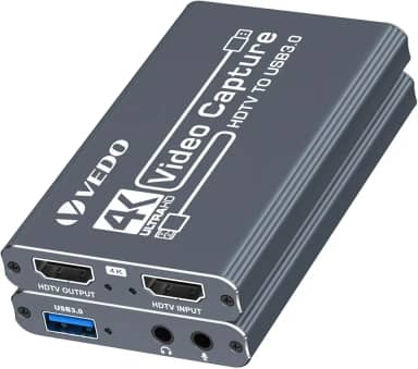 VEDO Placa de captura de vídeo 4K, dispositivo de captura de HDTV para USB 3.0 com sincronização de áudio e vídeo, compatível com consoles de jogos,para transmissão ao vivo,gravação e videoconferência
