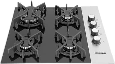 SUGGAR COOKTOP VIDRO PRETO E INOX A GÁS 4 QUEIMADORES ESMALTADOS DIFERENTES TAMANHOS TREMPES FERRO FUNDIDO FG4404FVPIX