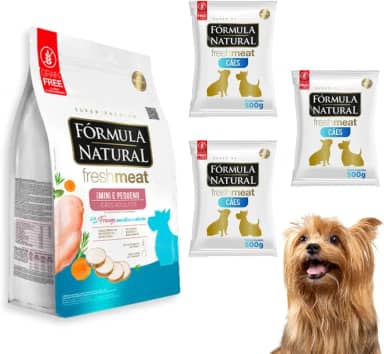 Kit com 3 Rações Fórmula Natural Fresh Meat Para Cães Adultos Portes Mini e Pequeno Sabor Frango, Mandioca e Alecrim | Linha Super Premium | Pelagem Bonita e Brilhante