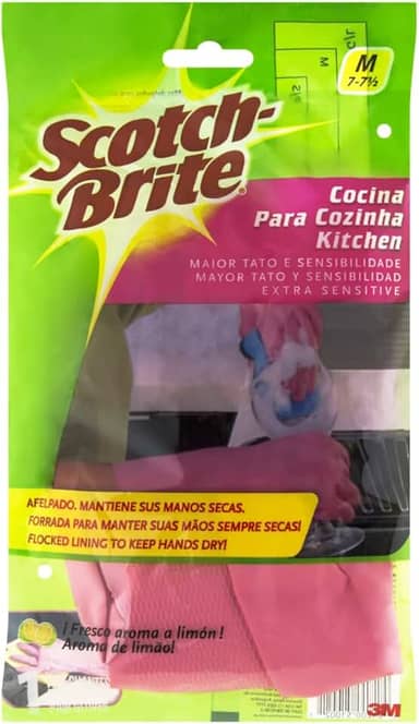 3M, Luva para Cozinha Scotch-Brite, Para Limpeza, Tamanho Médio, Rosa, 1 Par