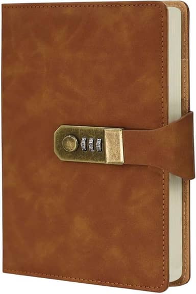 LUMAI Caderno Diário com Cadeado e Fechadura Secreta, Ideal para Anotações, Projetos, Privacidade e Criatividade, Folhas Com Pauta Linhas, Capa de Couro Resistente e Design Minimalista – Marrom
