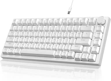 ATTACK SHARK x AJAZZ AK820 Teclado mecânico para jogos com fio com vedação e controle de botão CNC, layout ANSI 75%,espuma de absorção de som 5,interruptor azul hot-swap,retroiluminação azul (Branco)