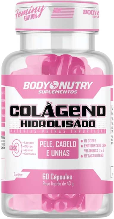 Colageno Hidrolisado Premium 60 Cápsulas Pele Cabelos Unhas Proteina Protein Vitamina C Ácido Ascórbico Vitamin E Tocoferol Betacaroteno Collagen Matéria Prima Importada Original - Body Nutry