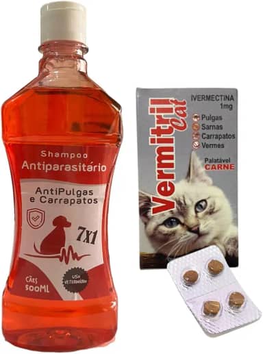 Kit anti pulgas para gatos - 4 Comprimidos mastigáveis + Shampoo 7 em 1