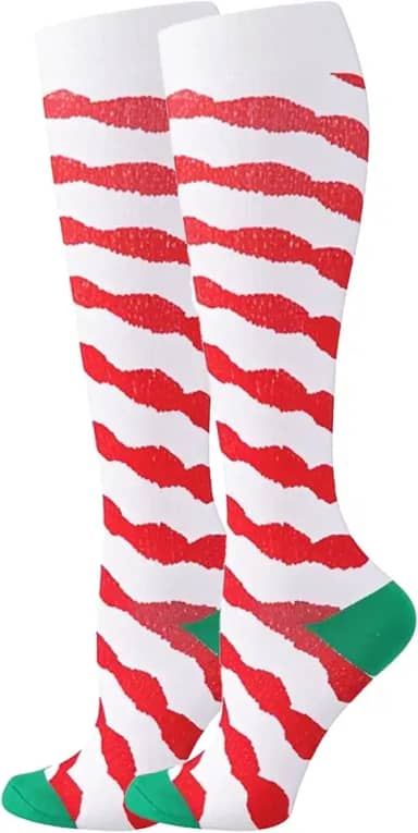 Meias de compressão para mulheres e homens, meias divertidas e coloridas, melhor suporte até o joelho, meias de atletismo de viagem graduadas