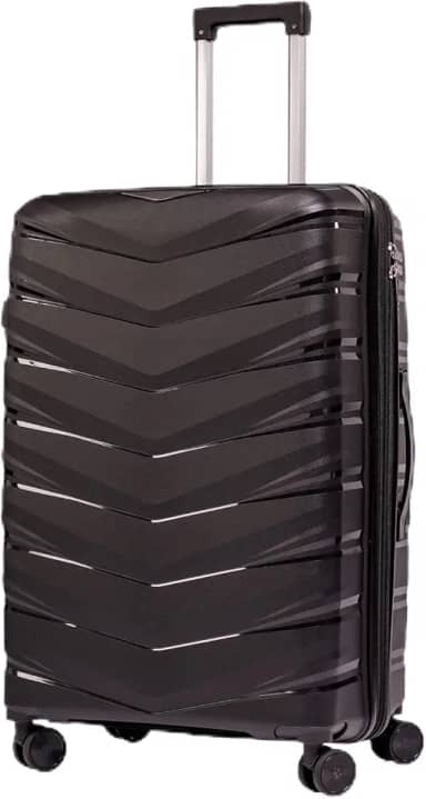 Mala De Viajem Grande 32Kg Expansível Polipropileno 8 Rodas 360 Para Despachar Tamanho G RZíper Antifurto Leve Rígida (PRETO, GRANDE) (Grande)