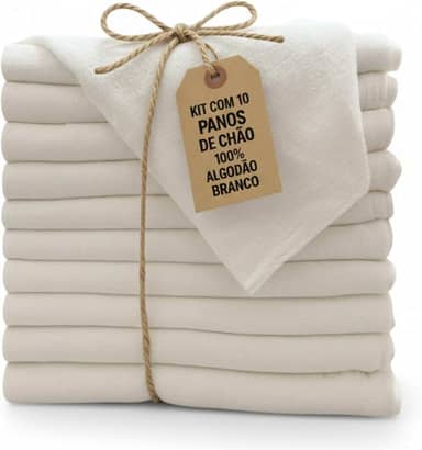 Pano De Chão Branco Grande Grosso 45x65 Kit Com 10 Absorvente Limpeza Pesada e Faxina