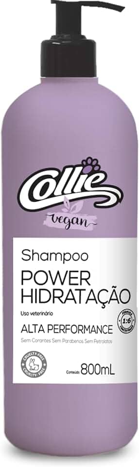 Collie Vegan, Shampoo de pelos para cães e gatos, Linha Profissional, Power Hidratação, 800ml, Roxo