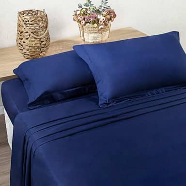 Jogo de Lençol 4 Peças 400 fios Algodão - Fio Egípcio - Aba Americana (Marinho, CASAL)