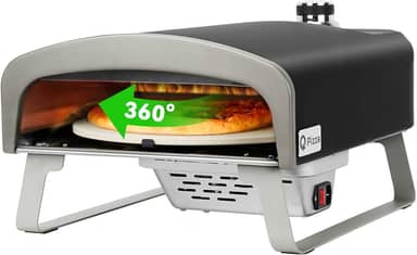 Q Pizza Forno de pizza a gás com pedra giratória automática, forno portátil a gás propano para cozinhar ao ar livre, cozinha, quintal, festa, praia, trailer, acampamento, PS102