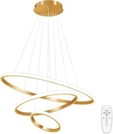 Luminária Pendente LED Moderna Dourada De 3 Anéis, Luminária De Teto Regulável Por Controle Remoto, Luminária Pendente De Embutir Redonda, 3000-6000K
