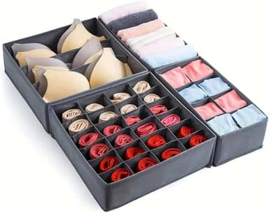 Combo 4 Organizadores de Gavetas para Roupas Íntimas, Meias, Sutiãs, Cuecas e Camisetas - Divisórias em Tecido Dobrável Praticidade para Gevetas e Armários