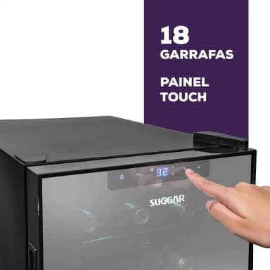 SUGGAR ADEGA CLIMATIZADA CANNES 18 GARRAFAS PAINEL TOUCH PRETA 220V AD1812PT