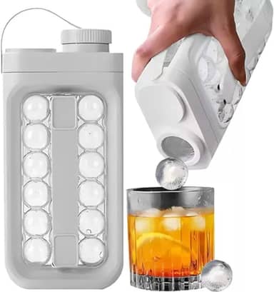 Garrafa de Gelo Silicone 2 em 1 Portátil – 34 Bolinhas Redondas p/Bebidas