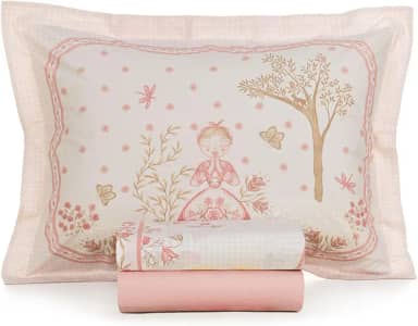 Jogo de Lençol Infantil Karsten Algodão 3 Peças Unissex (Emilia - Rosa)