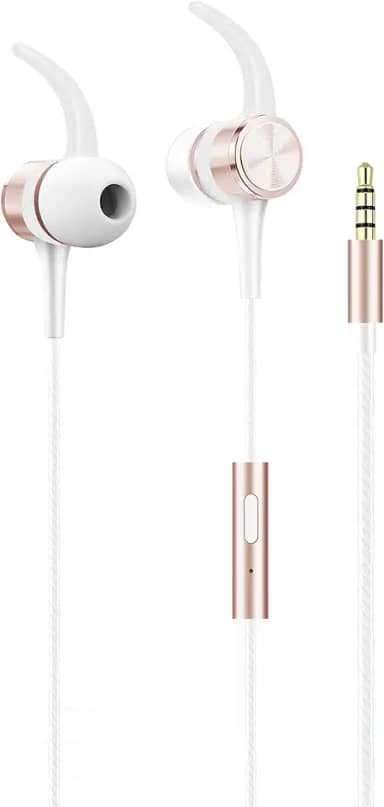 Geonav Fone de Ouvido Flex com fio, Intra Auricular, com microfone, imãs nas cápsulas, 1.2 metros, ESFNRG, Branco/Rose Gold