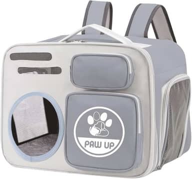 Bolsa Transporte Pet para Gatos 40x30x26 cm,Mochila em Tecido Oxford Respirável e Resistente, Espaçosa, com Ventilação, Alças Ergonômicas e Bolso Externo, Ideal para Viagens e Passeios (Cinza)